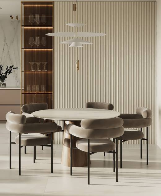 Modern dining room with sculptural chairs